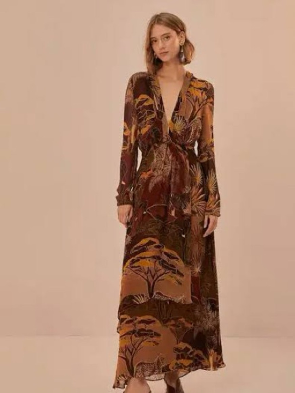 Farm Rio Caramel Savana Dream Maxi Dress B2974 XS